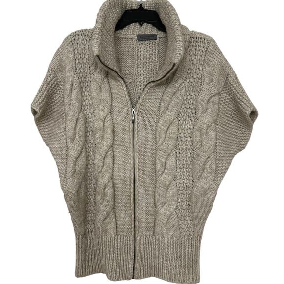 Elsamanda Anthropologie Beige Cable Knit Full Zip Alpaca Wool Sweater Vest Lrg - Picture 2 of 14